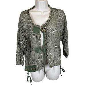Kaktus open knit art to wear cardigan sweater green women’s small lagenlook